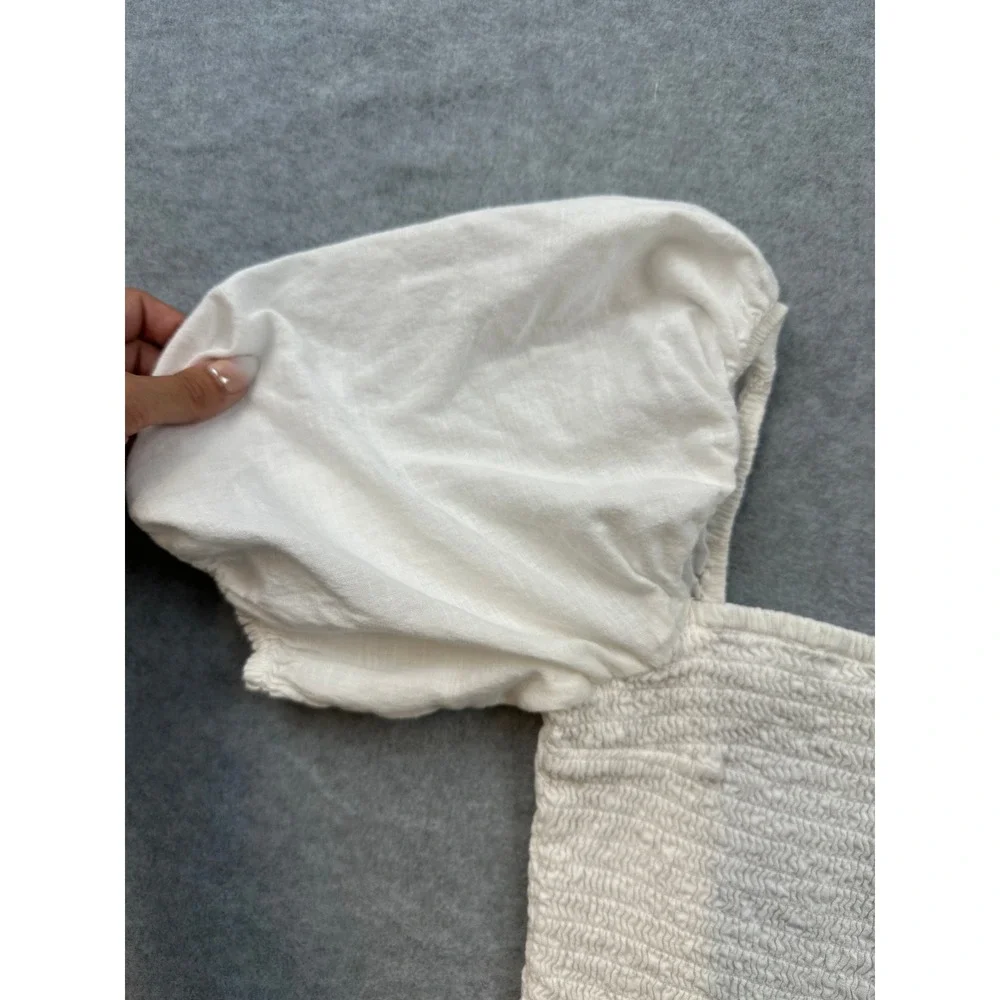 Abercrombie & Fitch White Smocked Puff Sleeve Square Neck Crop Top Small